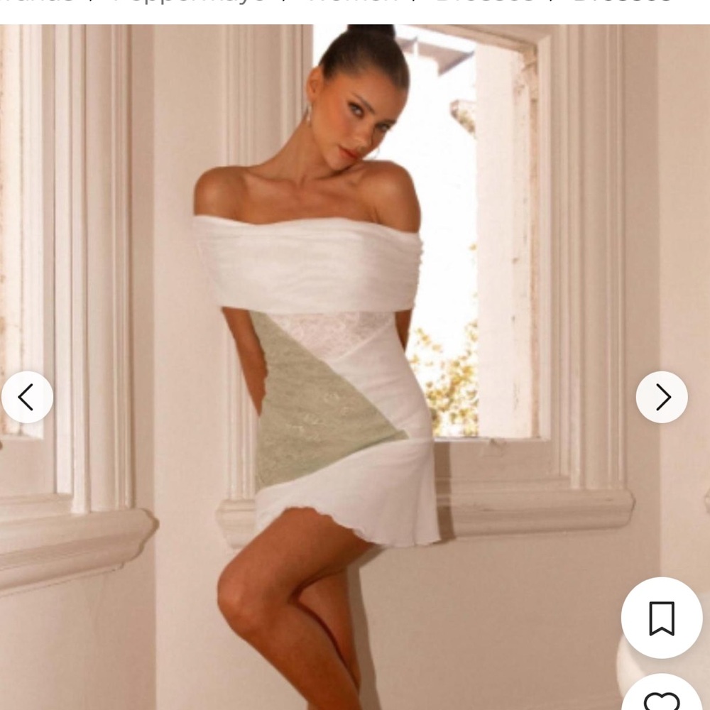 Peppermayo White and Green Mini Dress